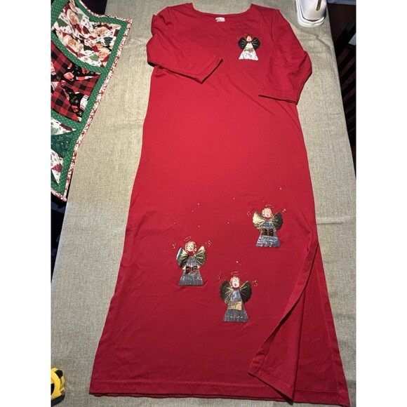 Vintage Red Maxi Christmas Angel Maxi Dress Side Slit Ugly Christmas Party Dress - Picture 8 of 8